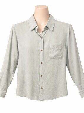 Ann Taylor Silk Sage Green Blouse Lightweight Button Front Long sleeve Sz 4